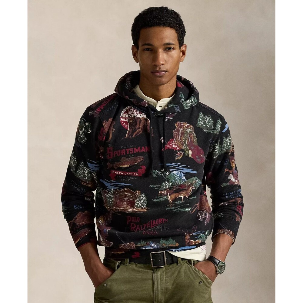Polo Ralph Lauren Men's Polo Sportsman Fleece Hoodie Logo Bear Print Black M